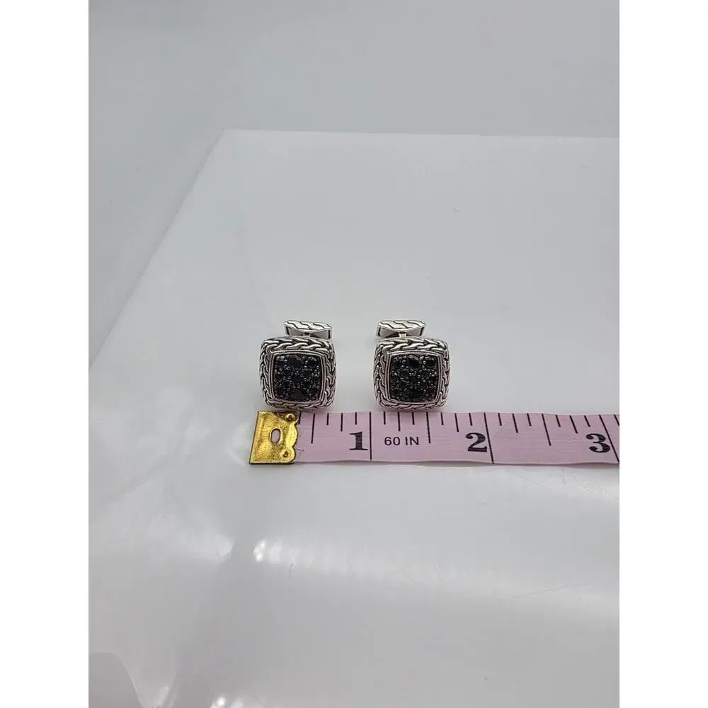 John Hardy Sterling Silver 925 Sapphire Chain Link Design Cufflinks